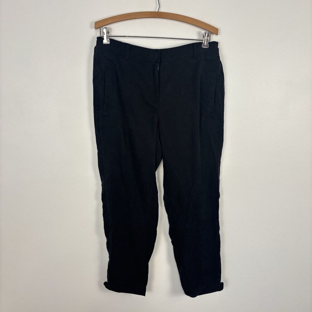 EILEEN FISHER Pants Women S Tencel Twill Tapered Ankle Button Cuff Utility Black